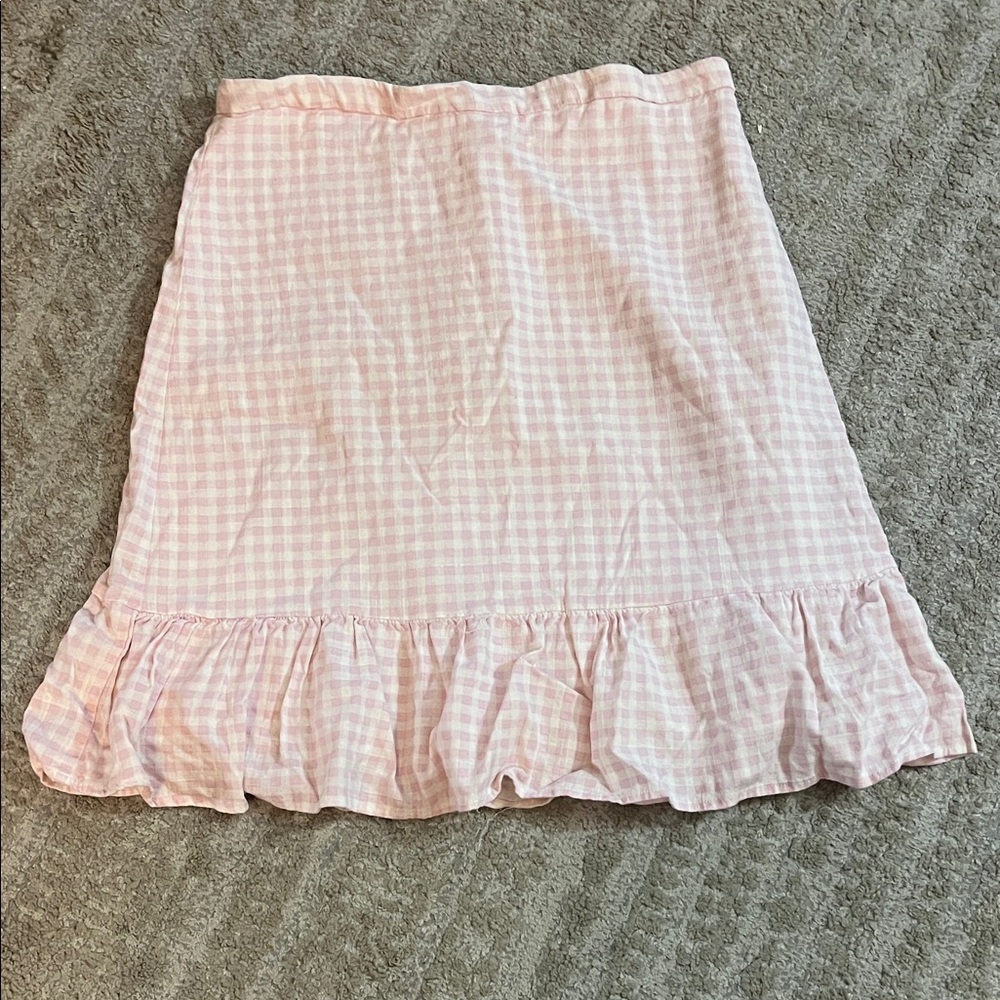 Draper James Pink Gingham Ruffle Hem Knee Length Skirt  14